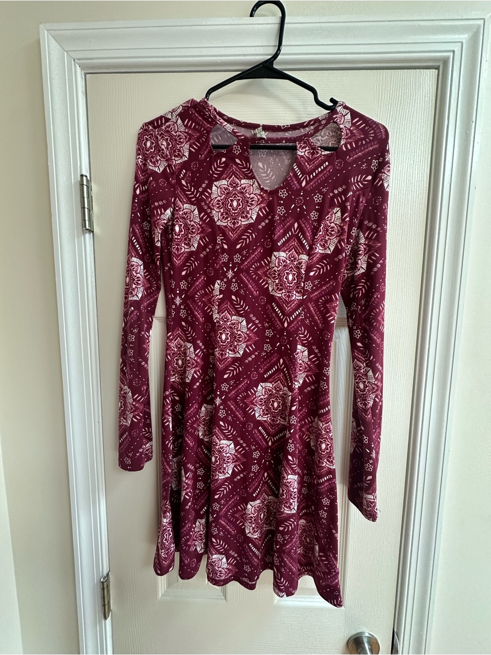 Mudd Maroon Floral Long-Sleeve Fit & Flare Dress